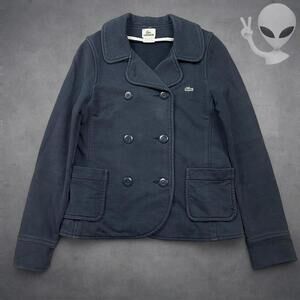 Lacoste Knit Pea Coat Small Navy Double Button Up Vintage 90s
